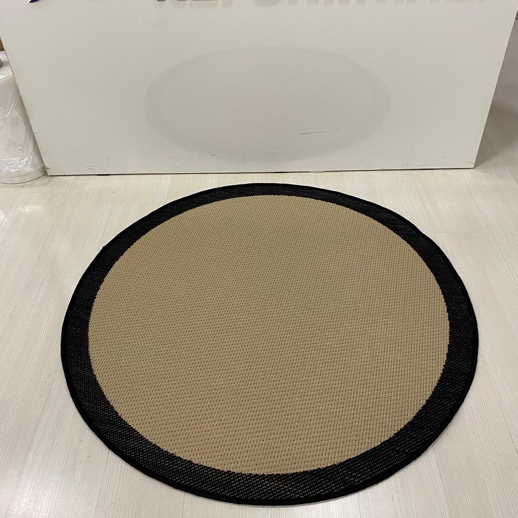 Jüt Sisal Bej Siyah Makine Halısı 9716 120 X 120 - YUVARLAK